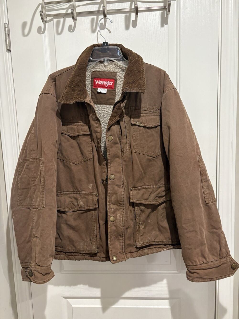 Vintage Wrangler Jacket Mens XXL Brown Sherpa Lined Barn Chore Coat Workwear